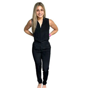 Maje 2 black‎ silk sleeveless jumpsuit with pockets NEW